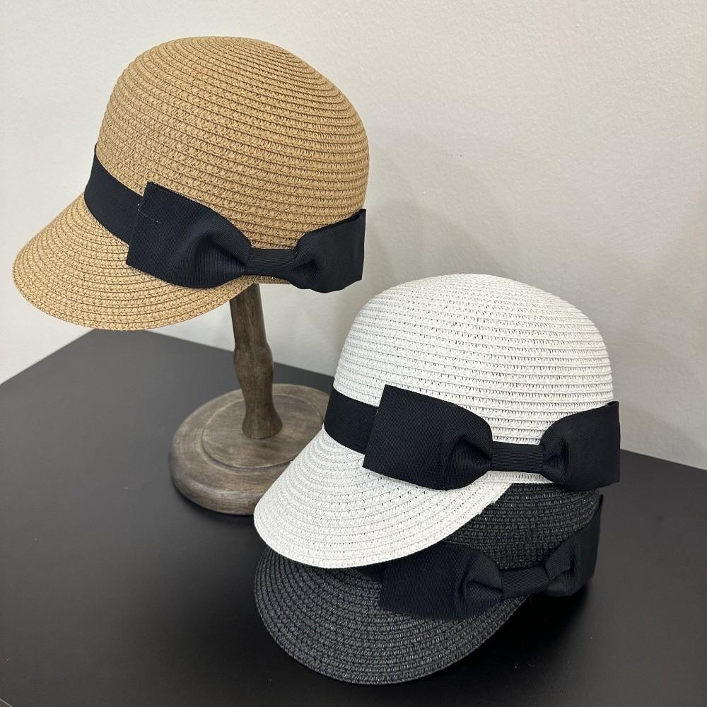 Grass Woven Shading Cap Bow Shaped Sun Hat Elegant Duckbill Hat  Summer