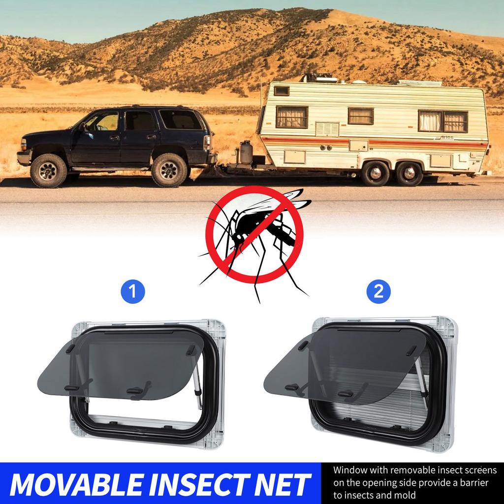 20 X 14in RV Window Rounded Corner Push Out Aluminum Alloy Frame Tempered Glass for Campers Construction Vehicles