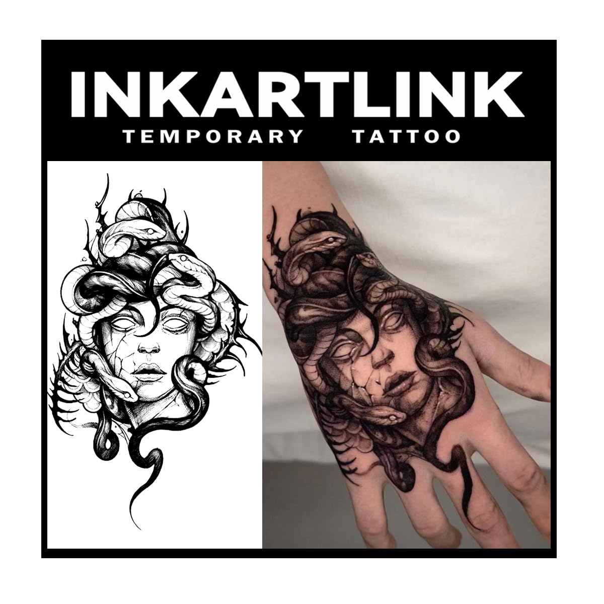 

INKARTLINK Набор из 2 татуировок Jagua, водонепроницаемые наклейки для татуировок на 2 недели, временные татуировки для мужчин и женщин, модные исчезающие татуировки для мужчин и женщин с изображением Медузы