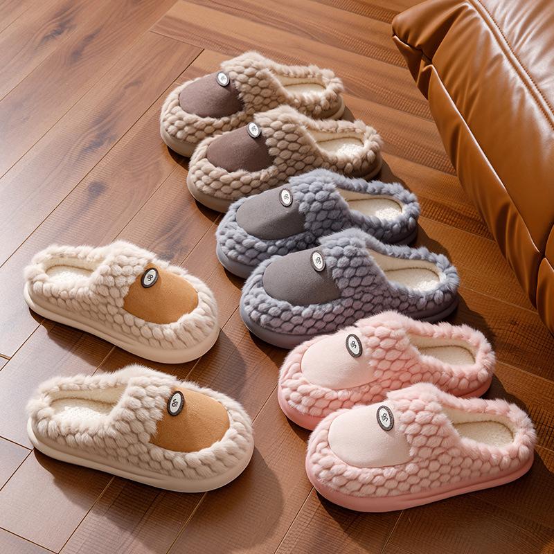 Cotton slippers autumn and winter indoor home fleece thickened bottom warm couple plush shoes