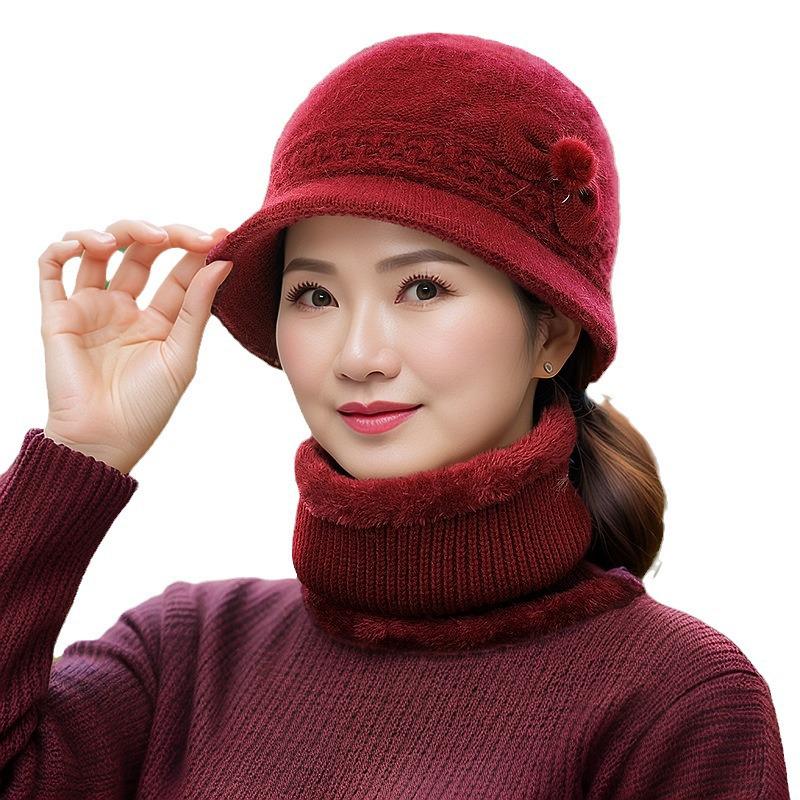 Women's Winter Knitted Wool Hat for Middle-aged & Elderly: Warm, Stylish Scarf Hat for Mom & Grandma