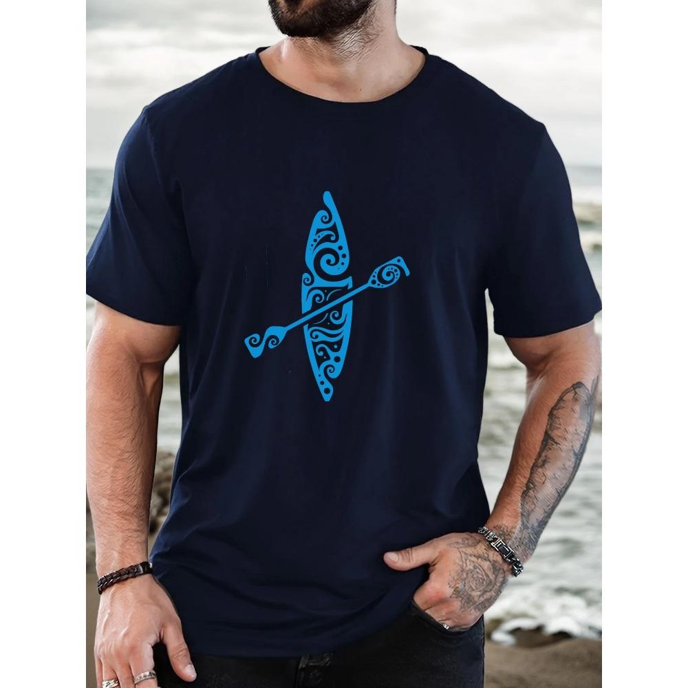 

Мужская летняя повседневная футболка с коротким рукавом и круглым вырезом с принтом каякинга XXXL темно-синий