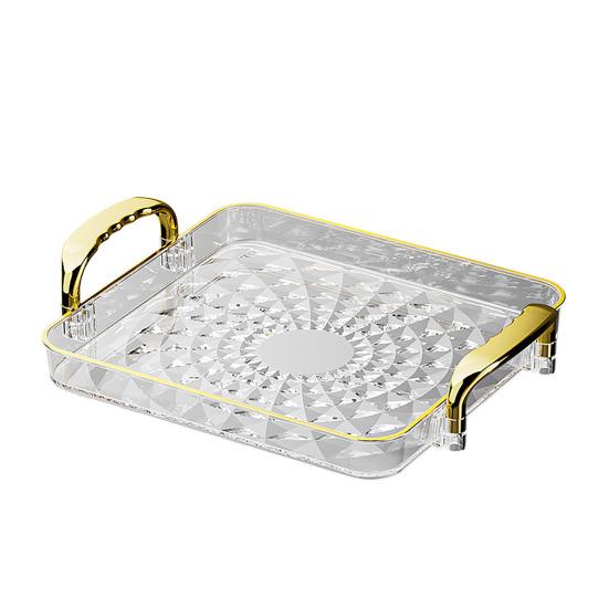 Clear Serving Tray with Handles Multipurpose Fruit Snack Dessert Platter for Home Parties Stackable Decorative Storage Tray Kitchen Organizer