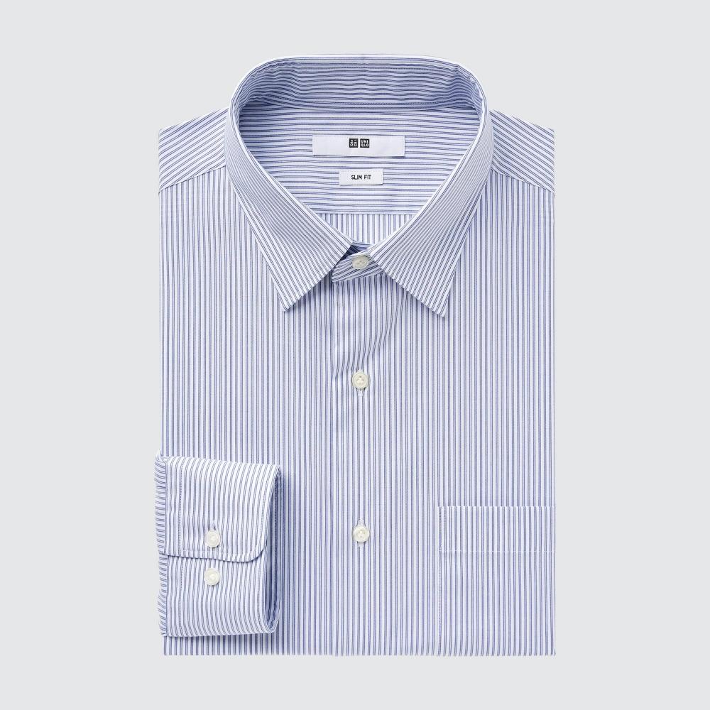 

Рубашка в полоску приталенного кроя из тонкой ткани UNIQLO JAPAN, обычный цвет, с длинными рукавами