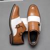 Fashion Premium 2025 Men's Big Size 38-48 Two Strap Buckle Shoes Color Contrast Leather Business Casual Comfortable Lace-Up Formal Shoes