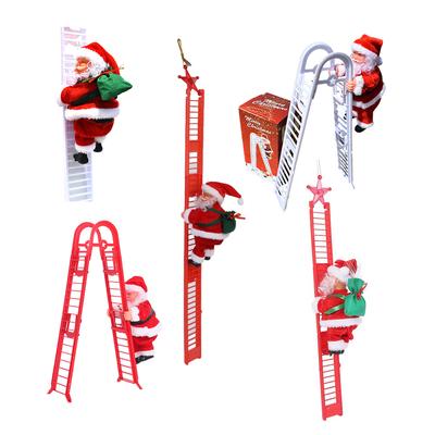 Climbing Ladder Santa Ornament With Music Battery Powered Climbing Up Down Moving Figure Christmas Decoration For Party Home Wall Tree