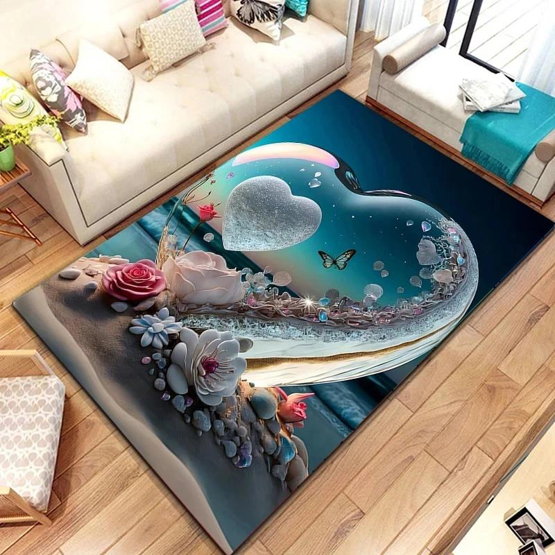 Crystal Love Pattern Carpet Romantic Theme Beach Floor Mat Soft Area Rug for Living Room Sofa Bedroom Non-slip Creative Doormat