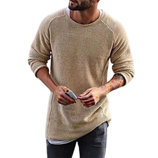 Men's Sweater Solid Color Knitted Loose Thermal Men Pullover Sweater for Autumn