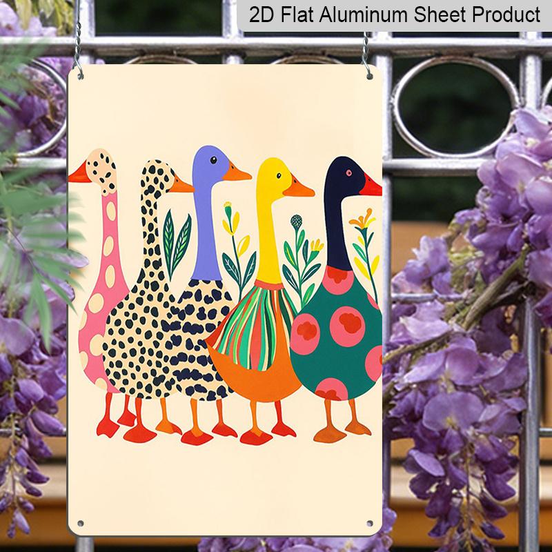 2D Flaches 8×12 Zoll Buntes Abstrakt Gemustertes Enten Metallschild - Skurriler Volkskunststil Wanddeko, Aluminium Aufhängung für Kinderzimmer, Wohnzimmer oder