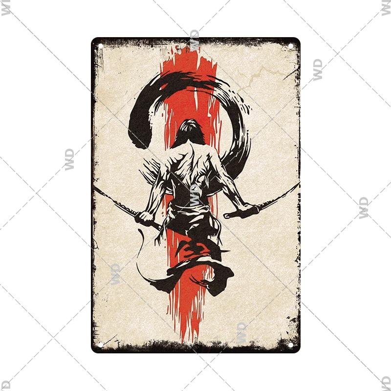 Retro-Kunst im japanischen Stil, Vintage-Samurai-Poster, Blechschild, dekorative Metalltafel, Wandplatte, Schilder, Wohnzimmer, Schlafzimmer, Heimdekoration