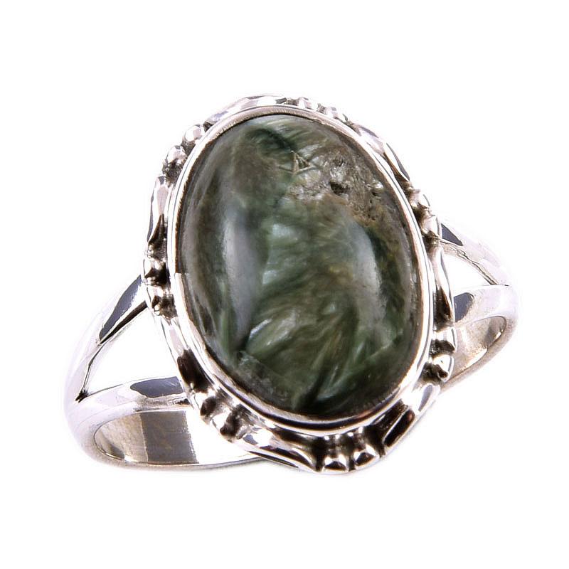 Natural Seraphinite Gemstone 925 Solid Sterling Silver Jewelry Ring Size 9 l5Y30