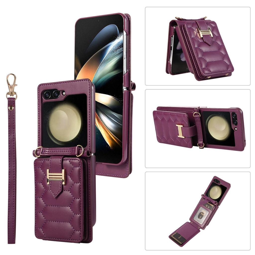 Z FLIP5 Small Diamond Color Matching Crossbody Phone Case with Card Holder.