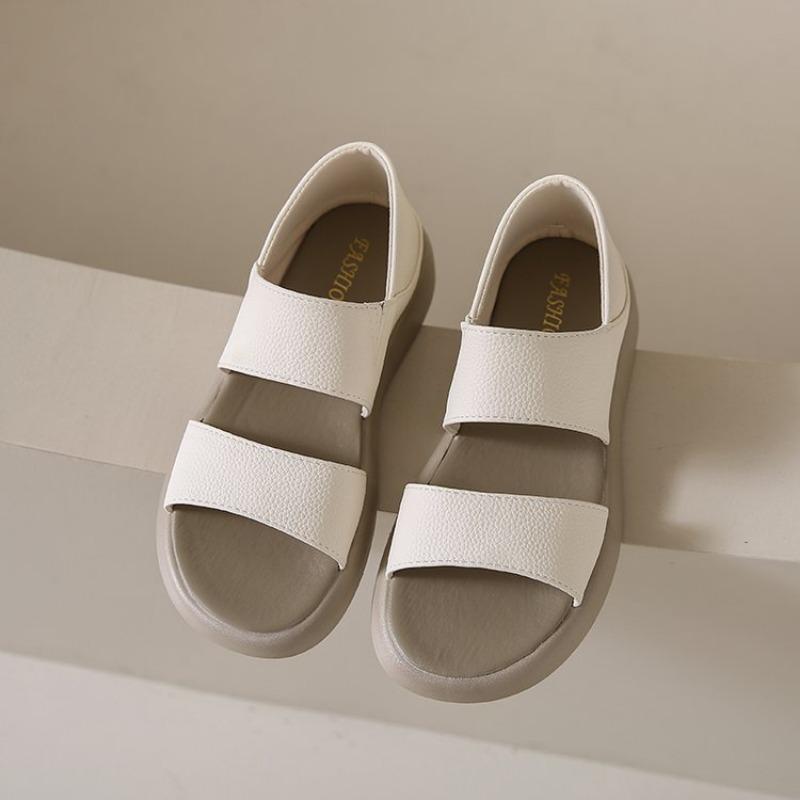 

Soft leather flat sandals women s summer new retro round head women s shoes two wear light shoes 42