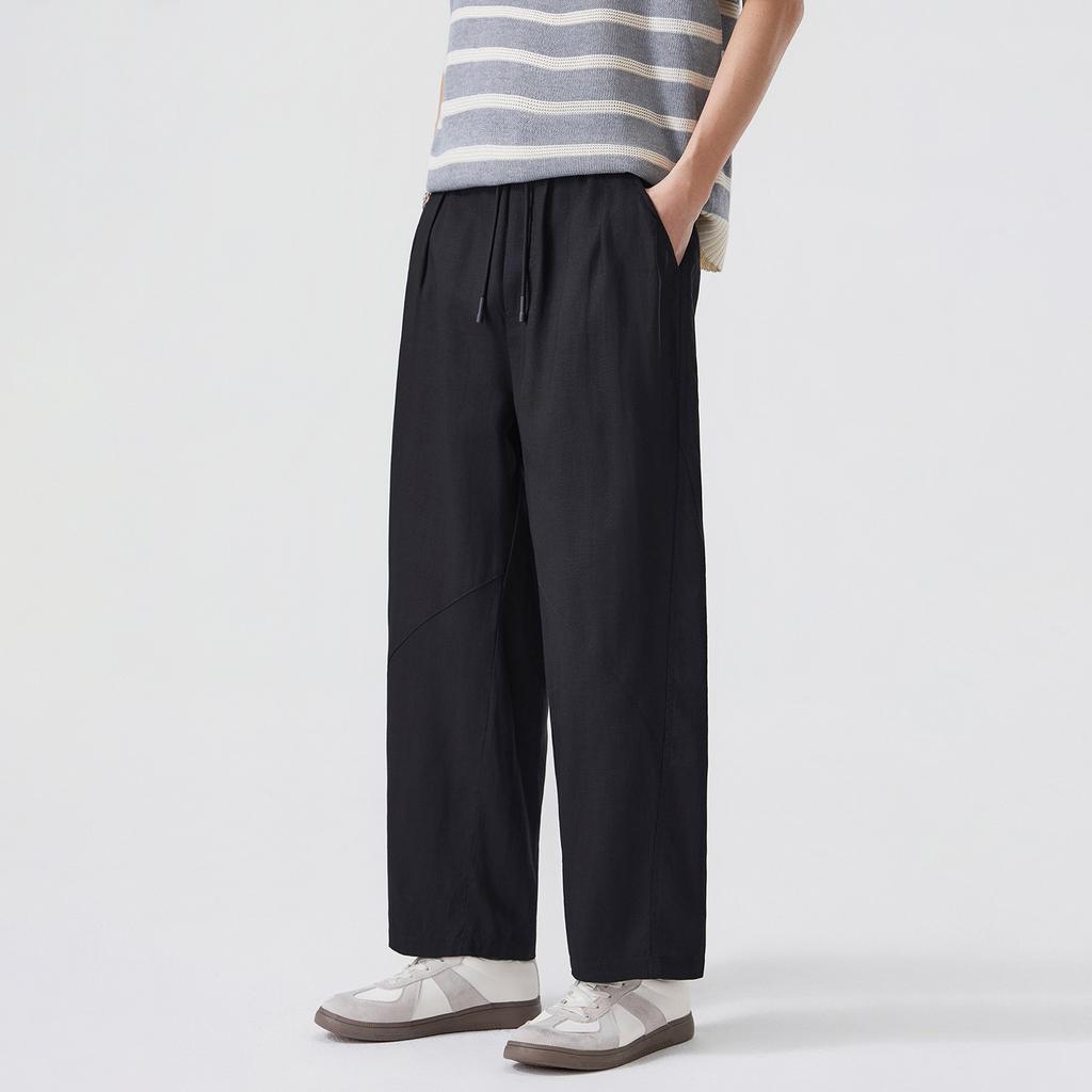 Summer New Lyocell Breathable Sweat-absorbing Nine-point Pants Men's Daily Commuting Loose Wide-leg Straight Casual Pants
