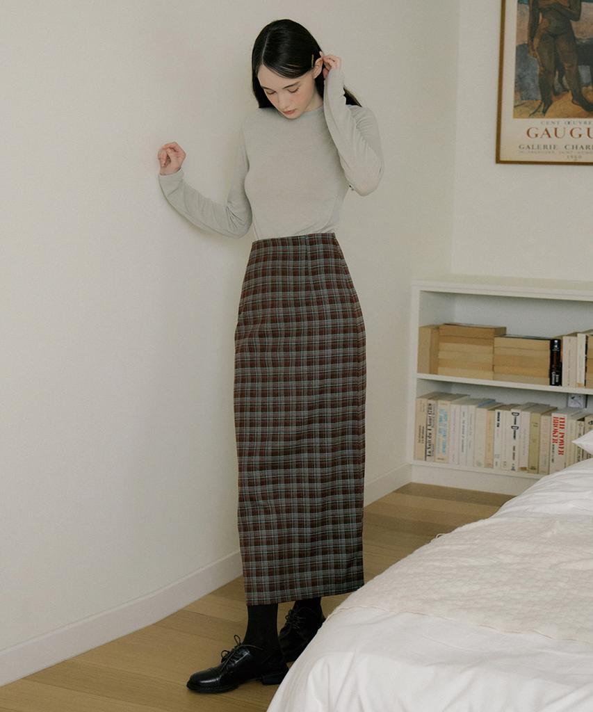 Riorg Eot Soft Check Maxi Skirt Green Choco