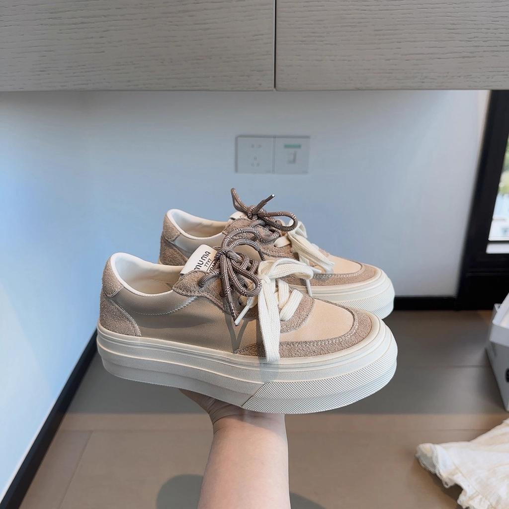 Platform Muffin Little White Shoes Women's 2025 Summer New Fashion Versatile Comfortable Sports Leisure Lightweight Lace-up Board Shoes