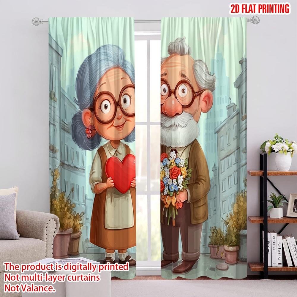 

2pcs,2D plane printing Curtain Popular Grandmother and Grandfather Love Story Polyester Easy Install (without rod) Holiday Ldeal 52.50 × 116.00 cm 2 pcs