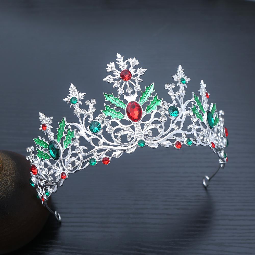 1 Stück Mode Weihnachts-Tiara mit Schneeflocken Haarkrone Stechpalme Edelsteine Aufwändiges Festliches Design Perfekt für Weihnachtsfeiern Cosplay