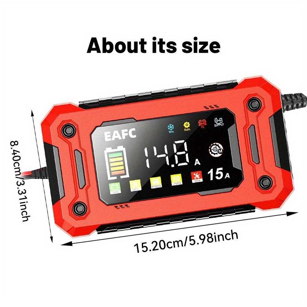 EAFC 12V 15A Smart Car Battery Charger, Color Screen Smart Fully Automatic Battery Charger Maintainer Trickle Charger