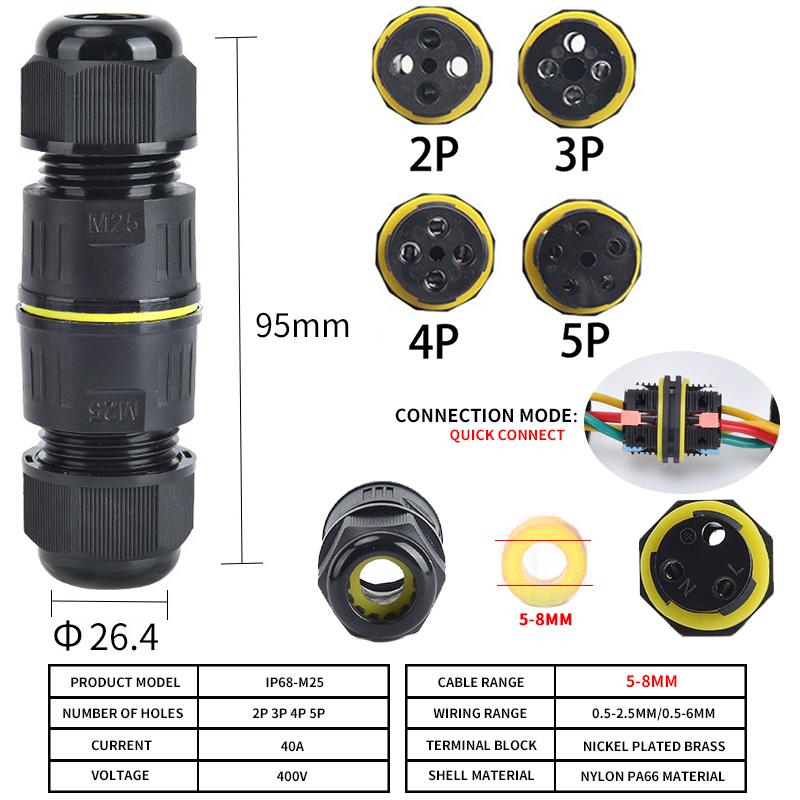 IP68 M16 M20 M25 Male Female Docking Connector Waterproof 2/3/4/5 Pin Terminal Electrical Wire  Cable Connector For Outdoor