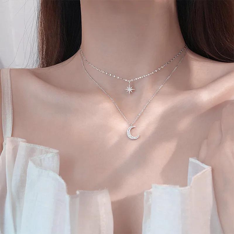 LATS Nouveau Collier Papillon Brillant pour Dames Exquis Double Couche Chaîne de Clavicule Collier Bijoux pour Dames Cadeau