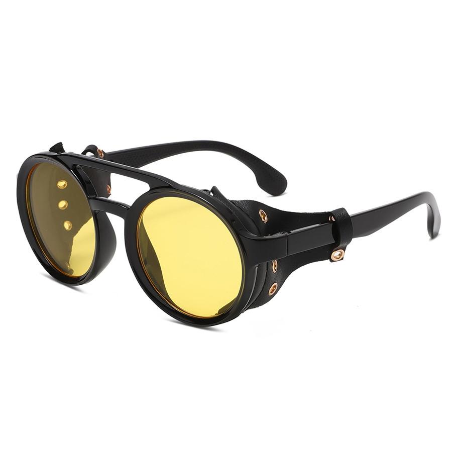 

Retro Sunglasses Men Women Leather Round Glasses Vintage Goggles Anti Wind Outdoors Sports Sun Glasses UV400 жёлтый
