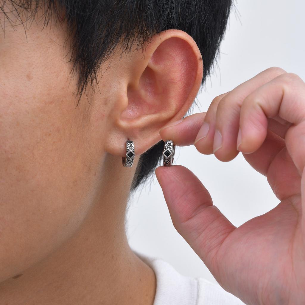 Men's Unique Rhombus Hoop Earrings, Stainless Steel Silver Color Vintage Small Earrings, Punk Gothic Trendy Jewelry for Men Boy