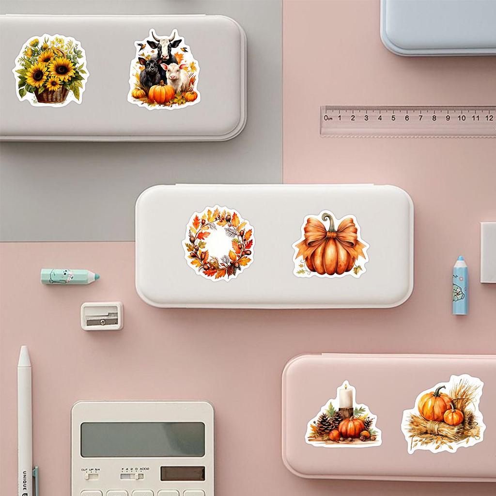 Thanksgiving Cartoon Creative Stickers - 50 Sheets for Scrapbooking, Stationery, Notebooks, and Phone Cases.