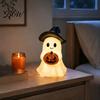 Whimsical Halloween Statue Ghost Figurine, Cute Resin Holding Pumpkin Night Light for Desk Tabletop Indoor Home Decor Healing Room Accessory