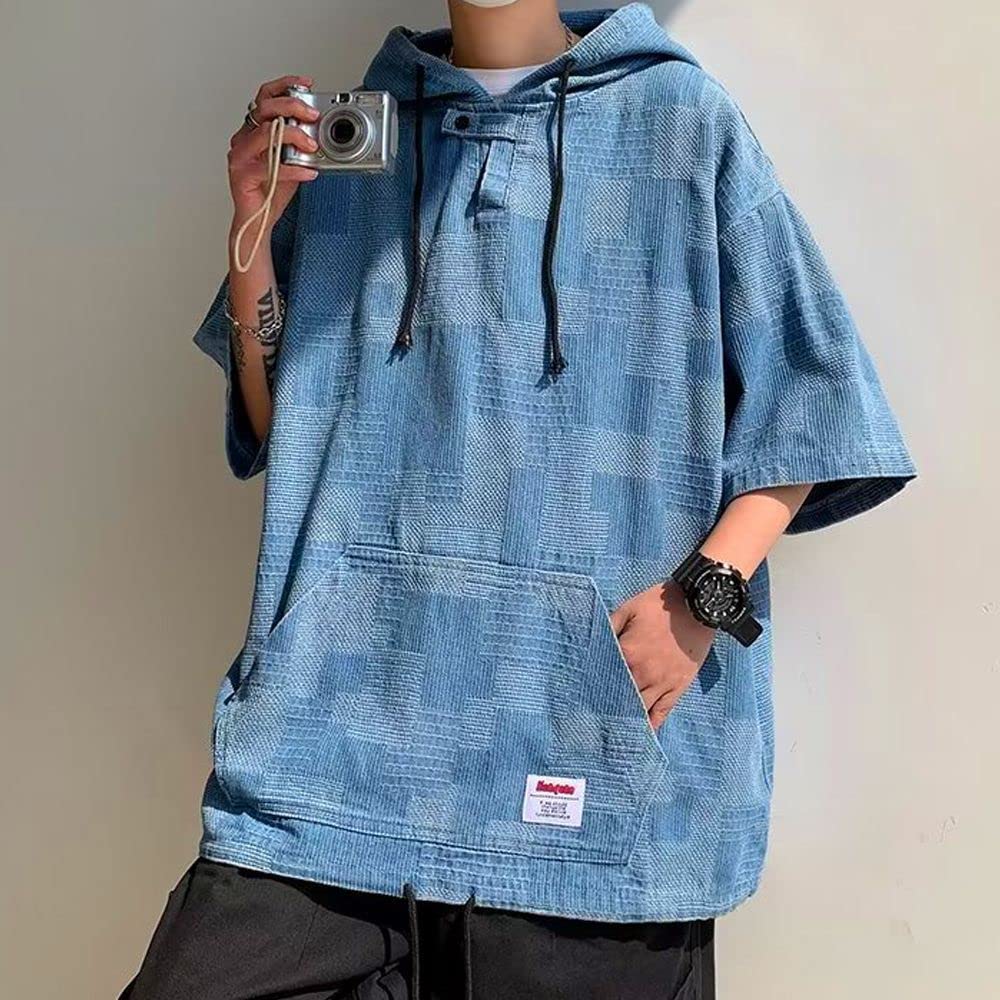 short summer loose large loose [FJLTDCP] Men's hoodie, sleeve, men's T-shirt, fit, popular, stylish, size, hooded, fit, casual, pullover, shirt,