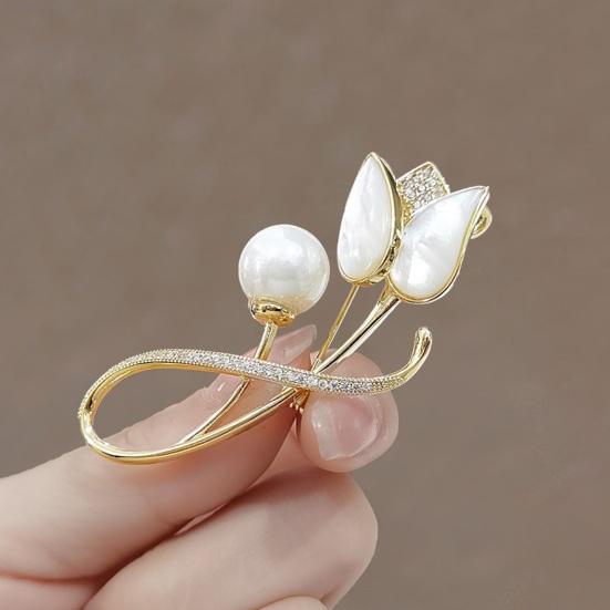 Broșă pentru femei, perle artificiale, cu stras, în formă de lalea, inoxidabil, anti-alunecare, rezistentă la uzură, guler, pălărie, decorare eșarfă