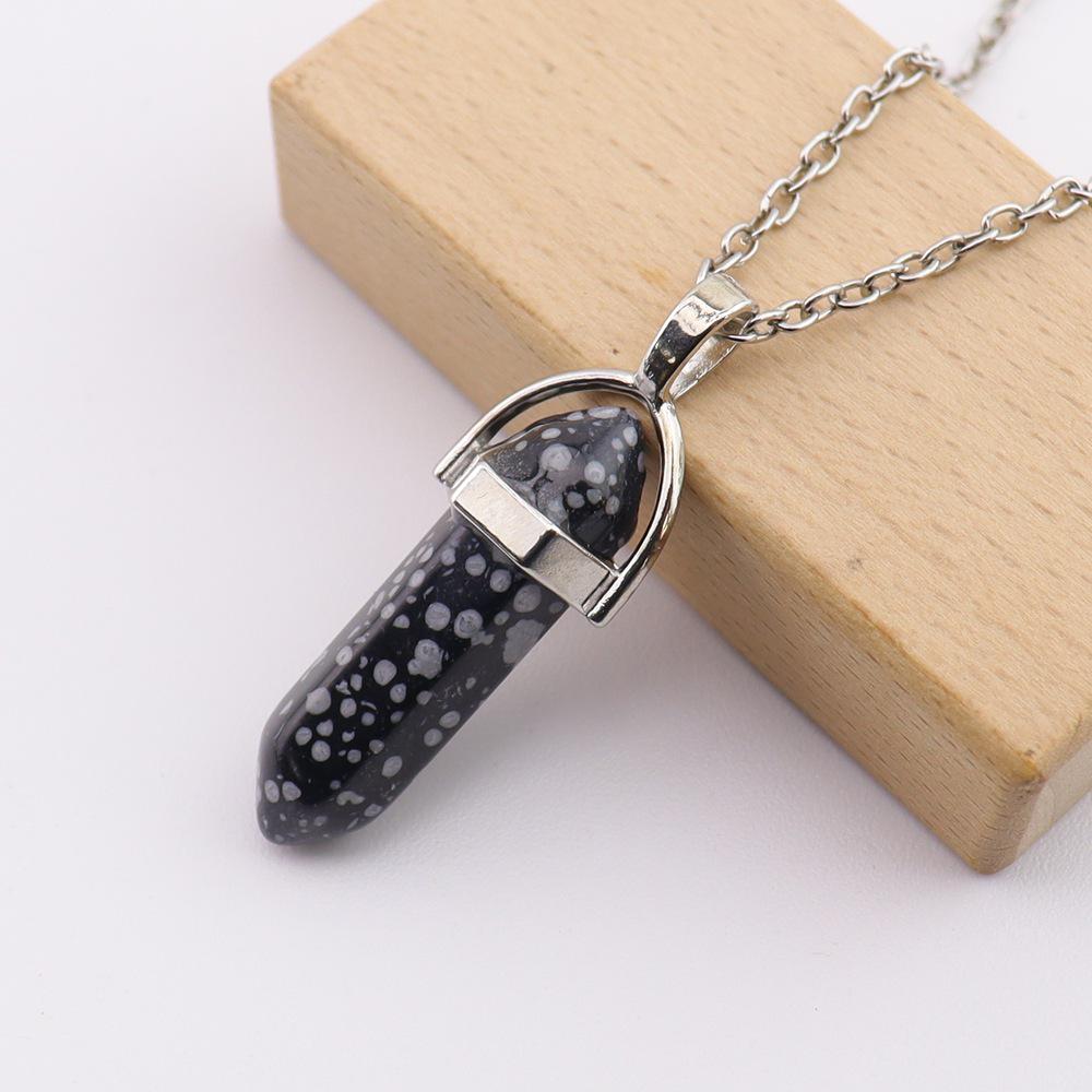Handmade Amethyst Rose Quartz Hexagonal Pillar Pendant Necklace (N760)