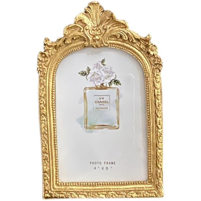 6-inch Vintage Gold Carved Photo Frame Painting Resin Wall Mural Crafts Home Room Desktop Decor Cafe Hotel Wall Accessories Art