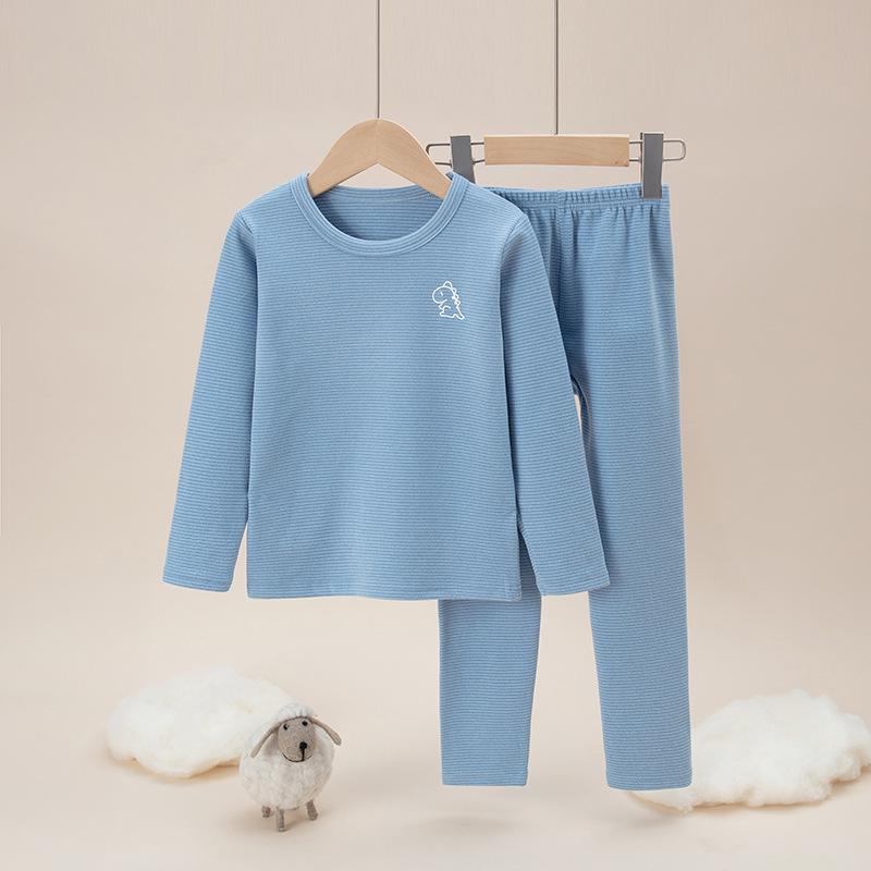 Barns Dubbelsidigt Plysch Termiskt Pyjamas Set - Höst Randig Överdel & Underdel för Pojkar och Flickor