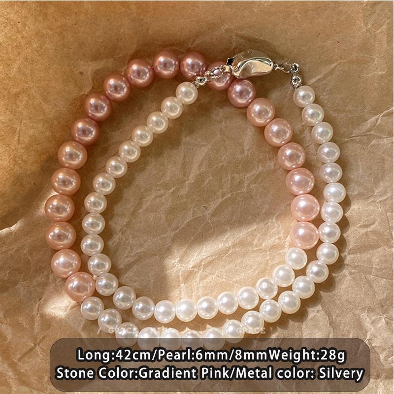 Design Gradient Pink Pearl Necklace For Girls' Sweet Accessories Party Luxurious Jewelry Sexy Collarbone Chain For Womens