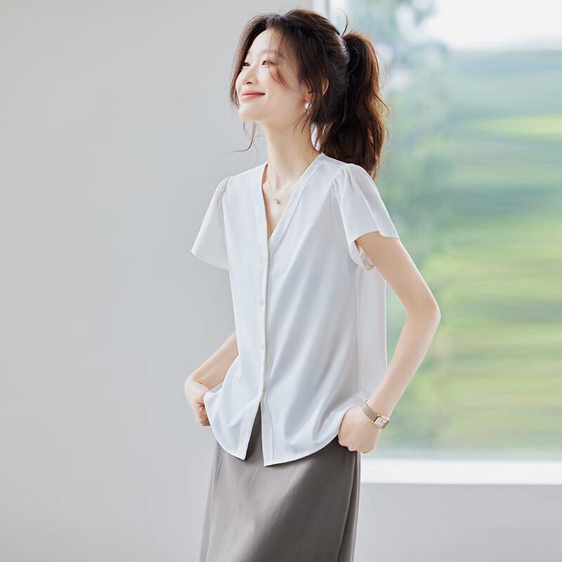 Women's V-Neck Chiffon Short-Sleeve Blouse