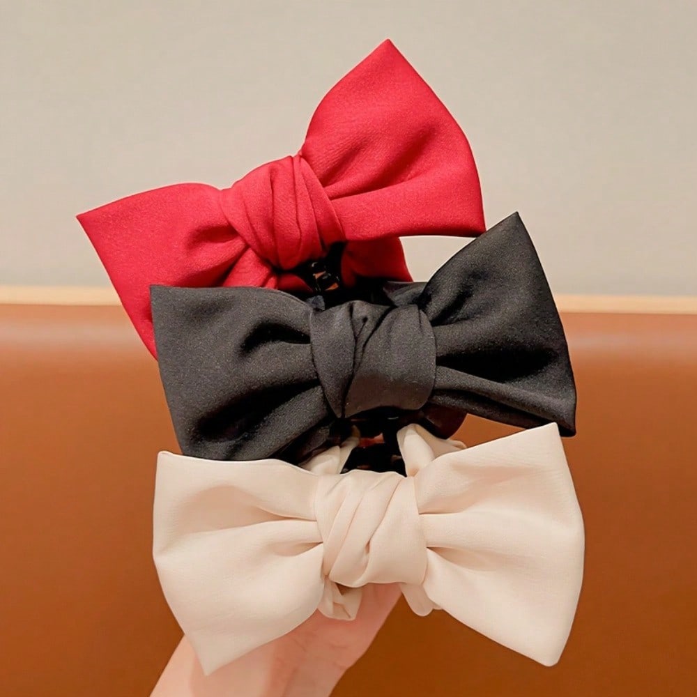 1pc Elegant Bow Hair Claw Clip for Women - Stylish Polyester and Spandex Hair Accessory, Non-Feathered, Perfect for Formal Occasions