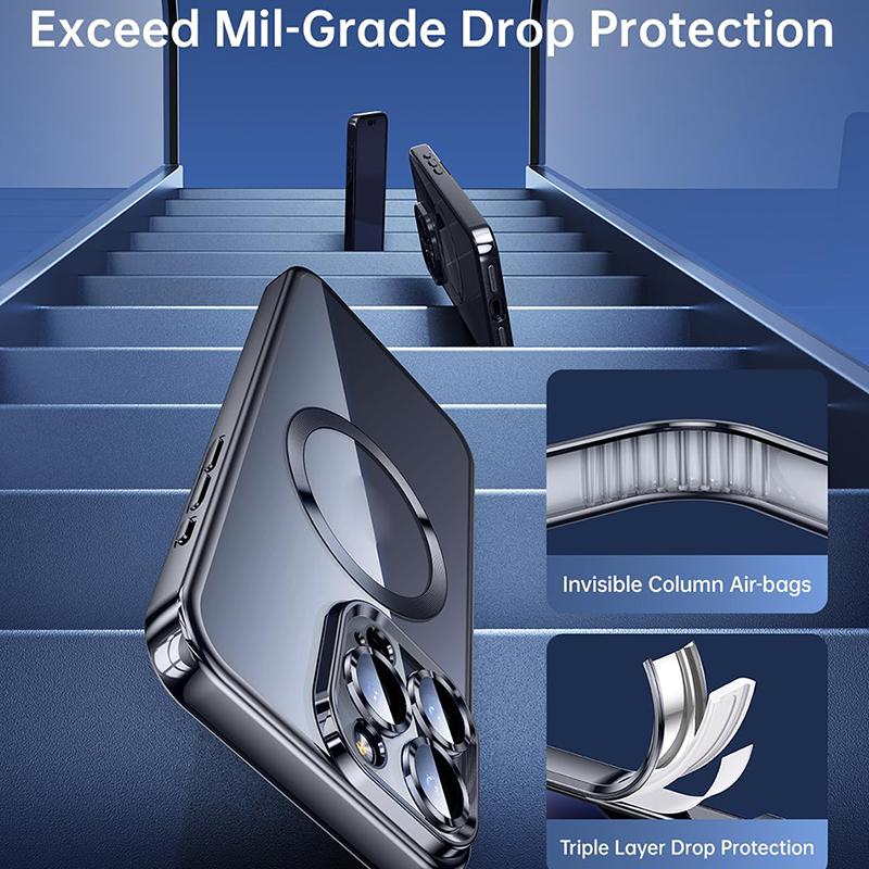 Magnetic Phone Cases with Camera Lens Protector for iPhone 15 Pro Max 14 Plus 12 13 11 Mobile Case Clear Black Slim Shell Cover