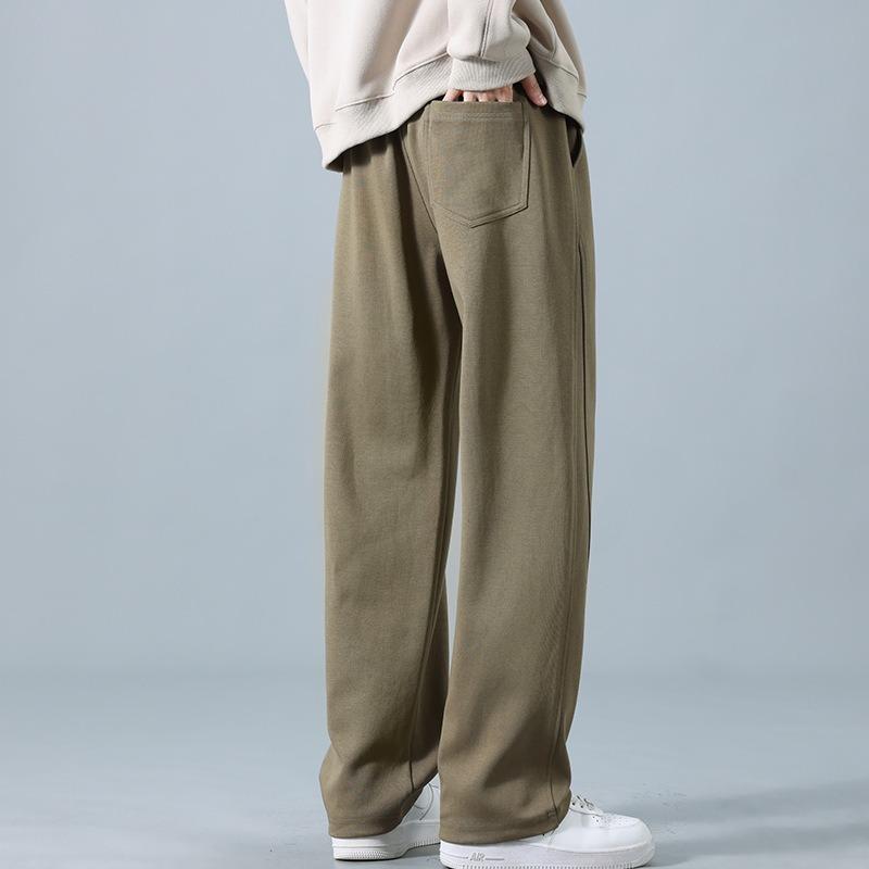 Men's spring and autumn new solid-color casual pants loose straight drape wide-leg pants drawstring youth sweatpants