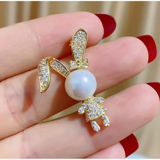Korean Cute Rabbit Pearl Cartoon Brooch - Collar, Hat & Bag Accessory Pin