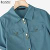 ZANZEA Women Turn Down Collar Casual Short Sleeve Blouse