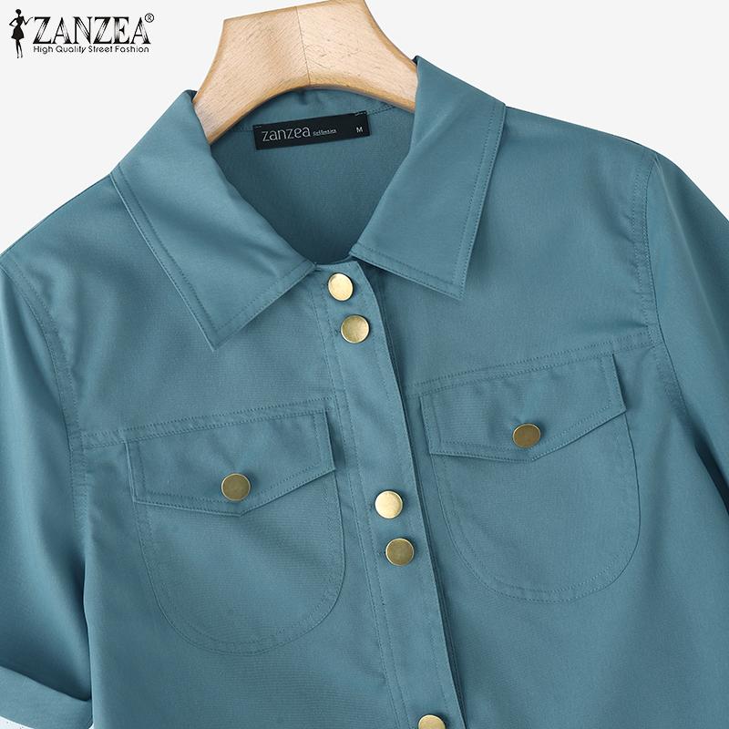 ZANZEA Women Turn Down Collar Casual Short Sleeve Blouse