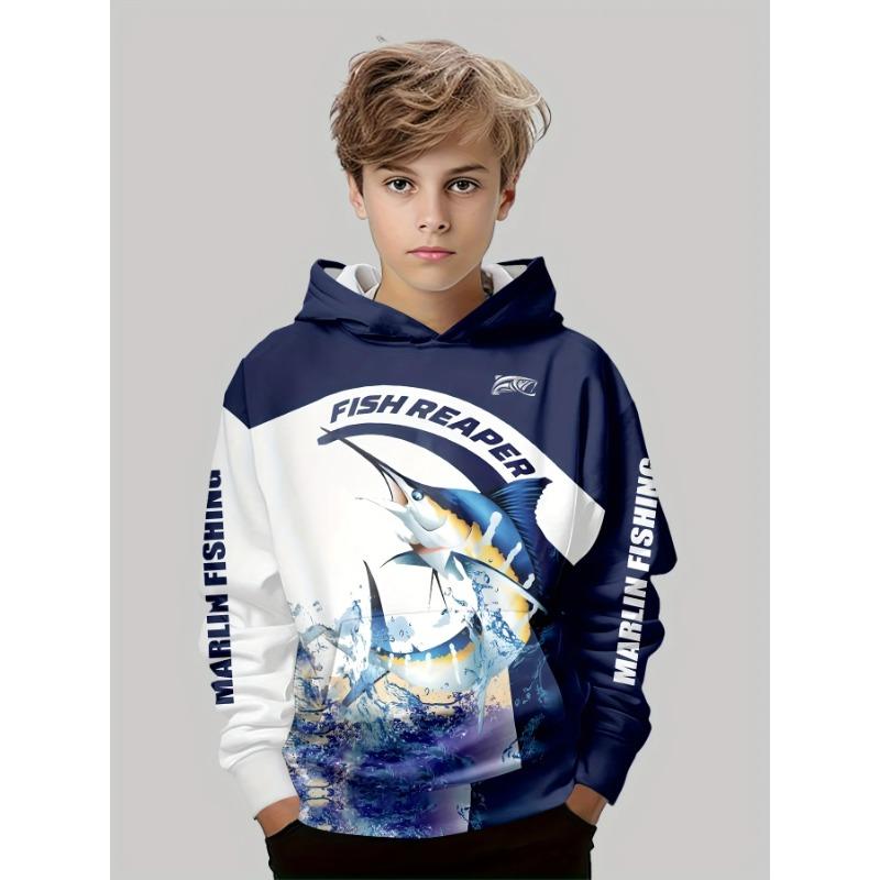 Autumn 3D Creative Fish Pattern Printed Hoodies Fashionable Casual Sports Long Sleeved Children's Boy Hooded Sweatshirts