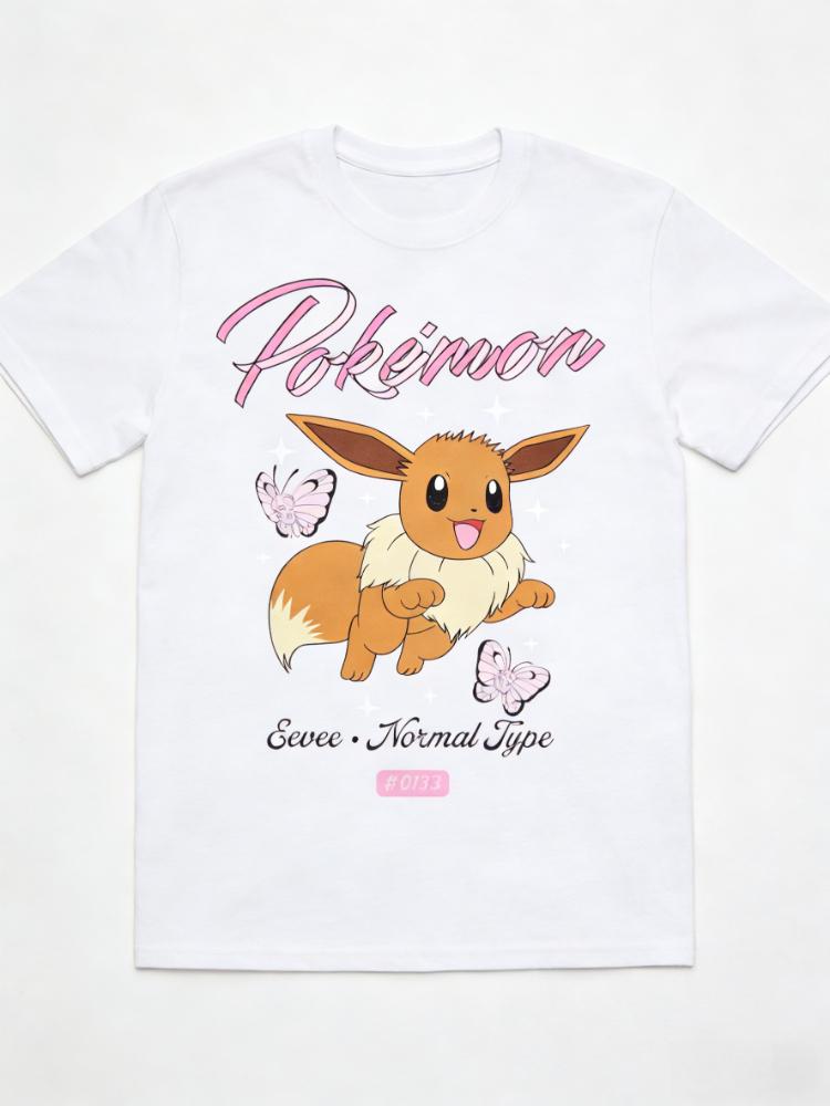 2026 Summer Eevee Retro Cosplay Tshirt Unisexs Oversize Casual Cotton Printed Shortsleeved Unisex Childrens Sports Shirt