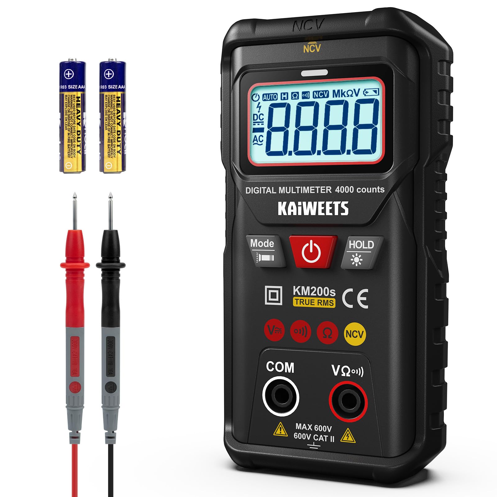 

Цифровий мультиметр KAIWEETS KM200S з функцією True NCV Напруга Компактний Включає японську інструкцію 4000 відліків Автоматичний діапазон, Напруга AC/DC,