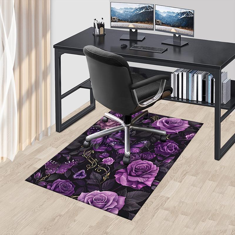 1PC Purple Roses Butterfly Non-Slip Floor carpet, Office, family, bedroom, Studio - Large Area Rug, Vibrant Colors-C0463