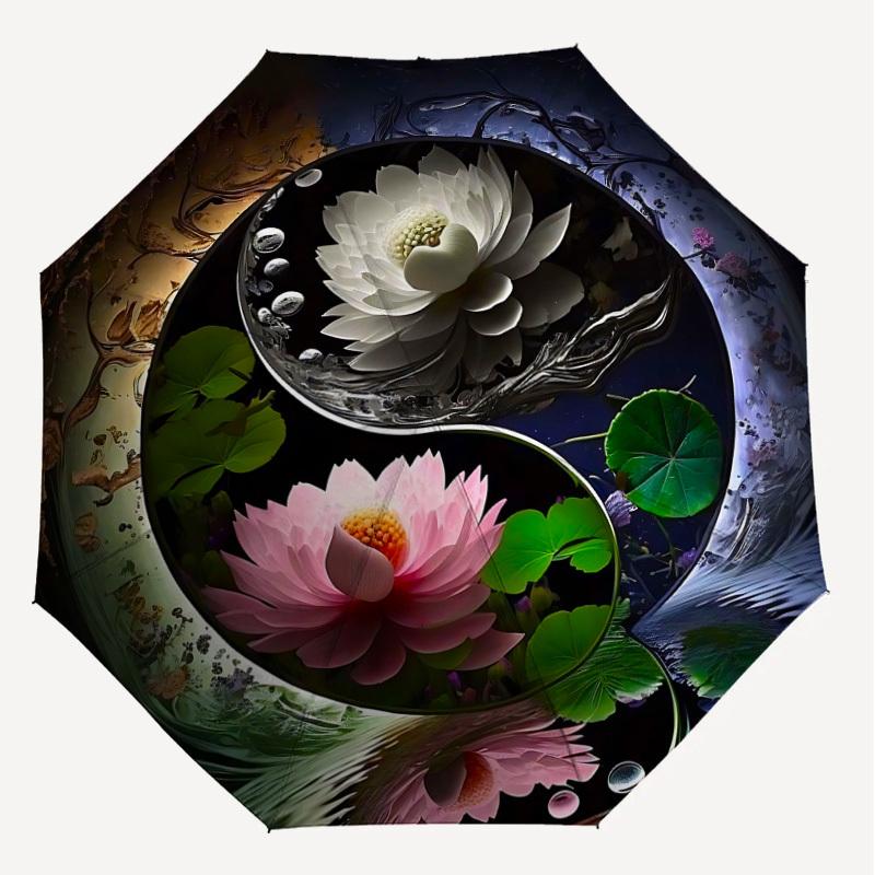 1PC Lotus Yin Yang Automatic Open/Close Umbrella with Windproof, 8-Rib Sturdy Canopy, Durable Ribs, Fashionable Design1231A
