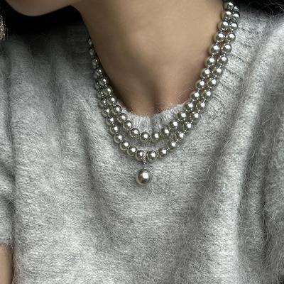 Silver Grey Shell Necklace Female Long Paragraph Jumper Chain Paired With A Sense Of Senior Accessories Double Layer Jewelry
