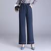 Wide Legs High Waist Jeans Women's Autumn and Winter Fleece Thickened Loose Classic Blue Trousers Denim Straight Pants