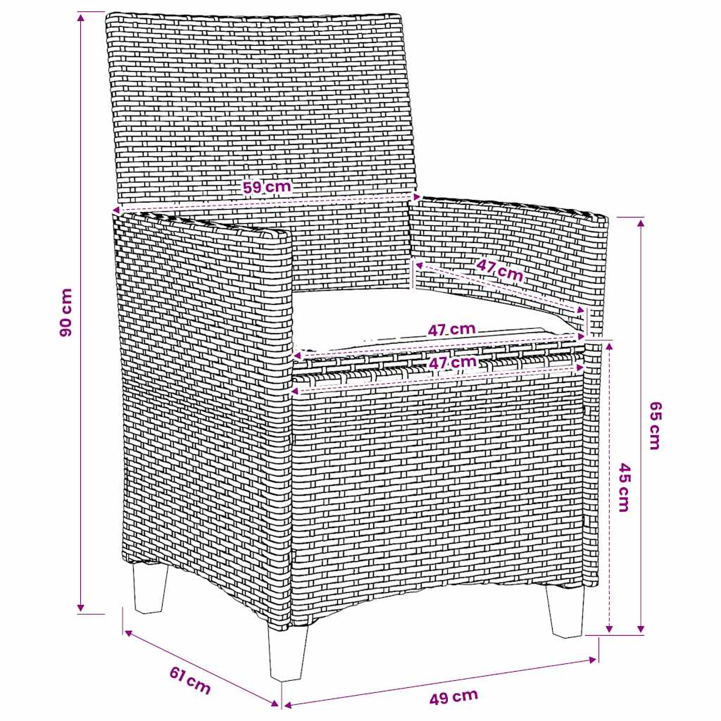 Garden Chairs with Cushions 2 pcs Grey Poly Rattan Solid Wood
